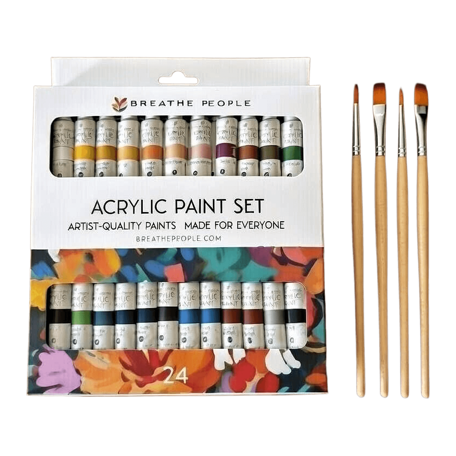 Acrylic paint set with four brushes