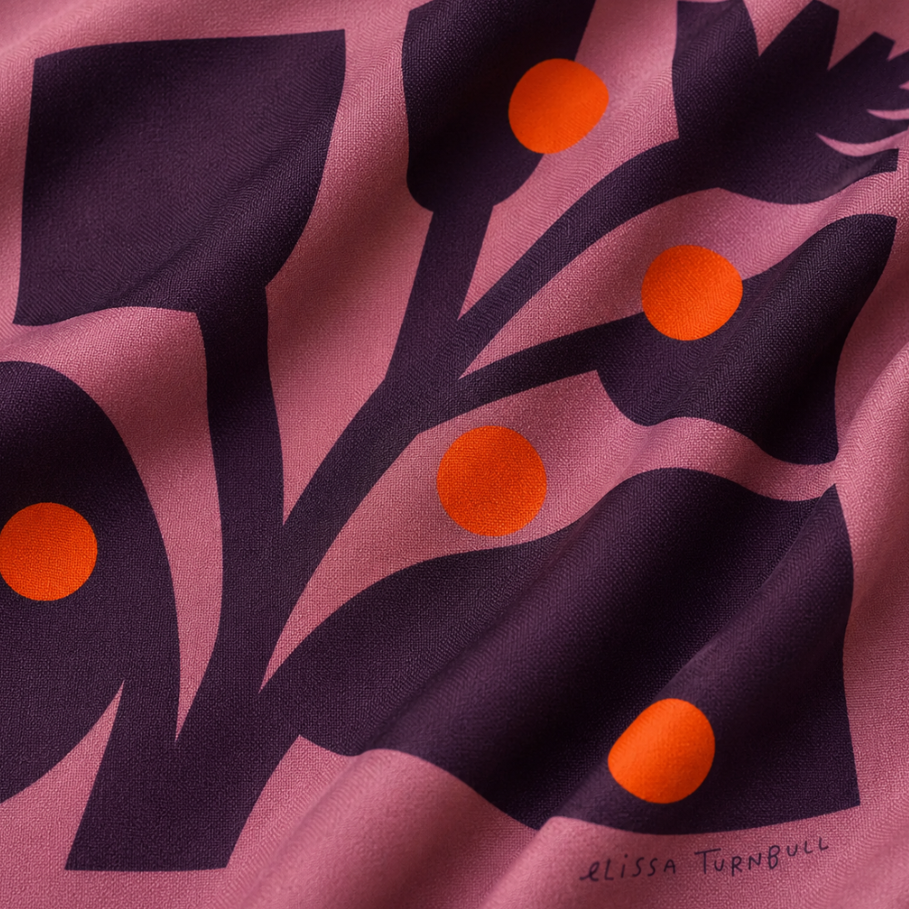 Purple and Red Botanical 100% Silk Scarf