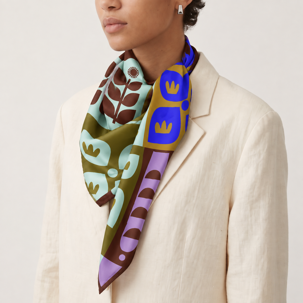 Botanical Colorblock 100% Silk Scarf