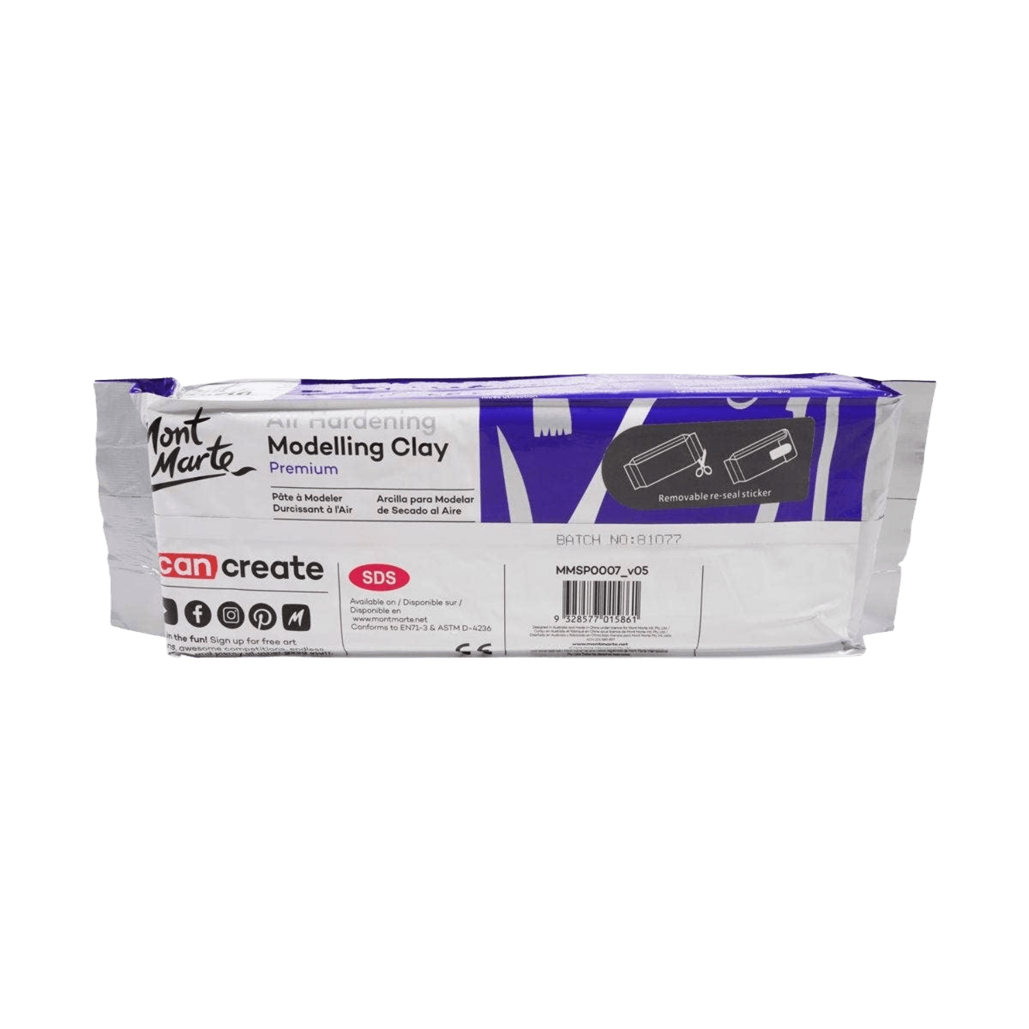 Mont Marte air hardening modelling clay back side packaging.