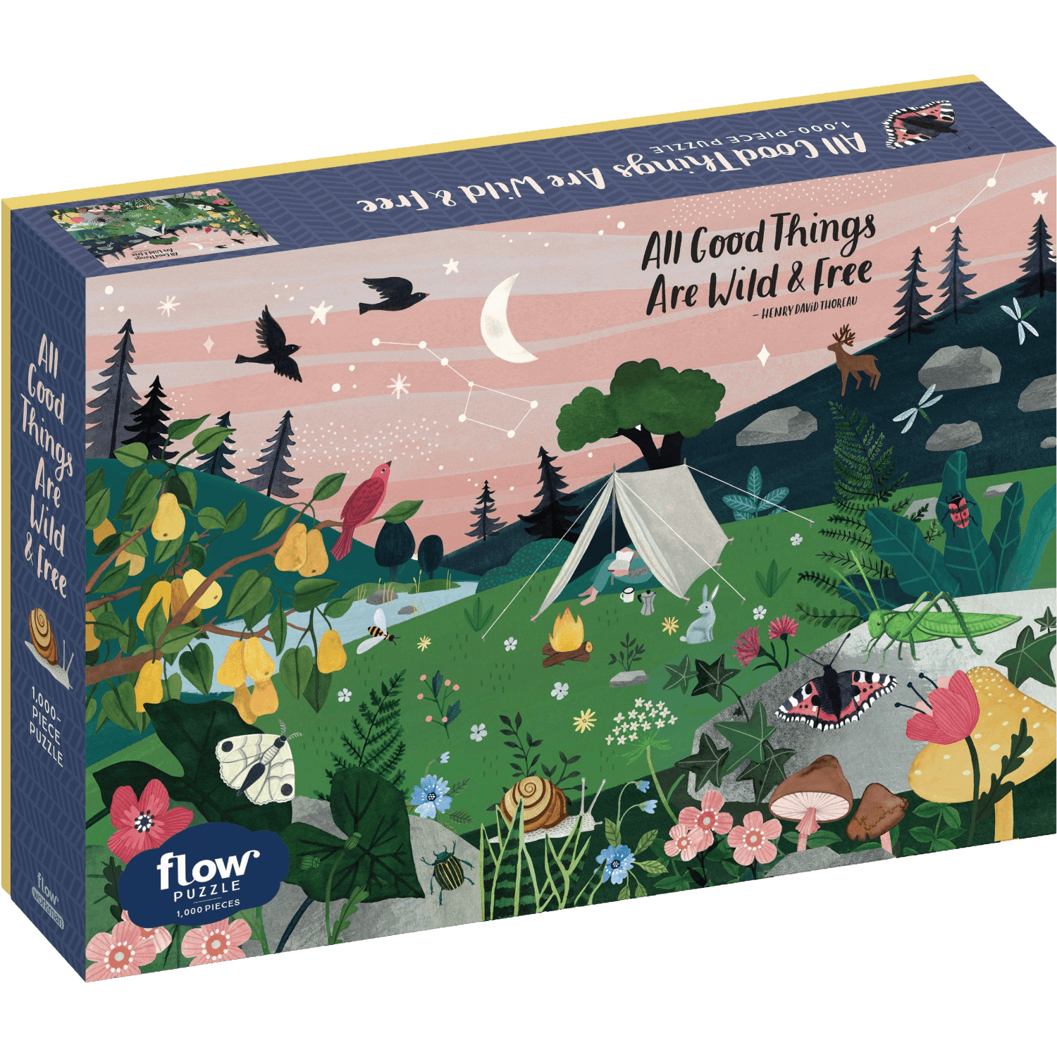 Jigsaw puzzle box with nature-themed design.