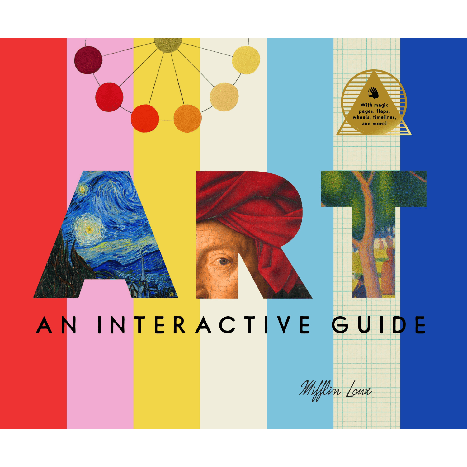 Cover of 'Art: An Interactive Guide' with colorful design elements and text.