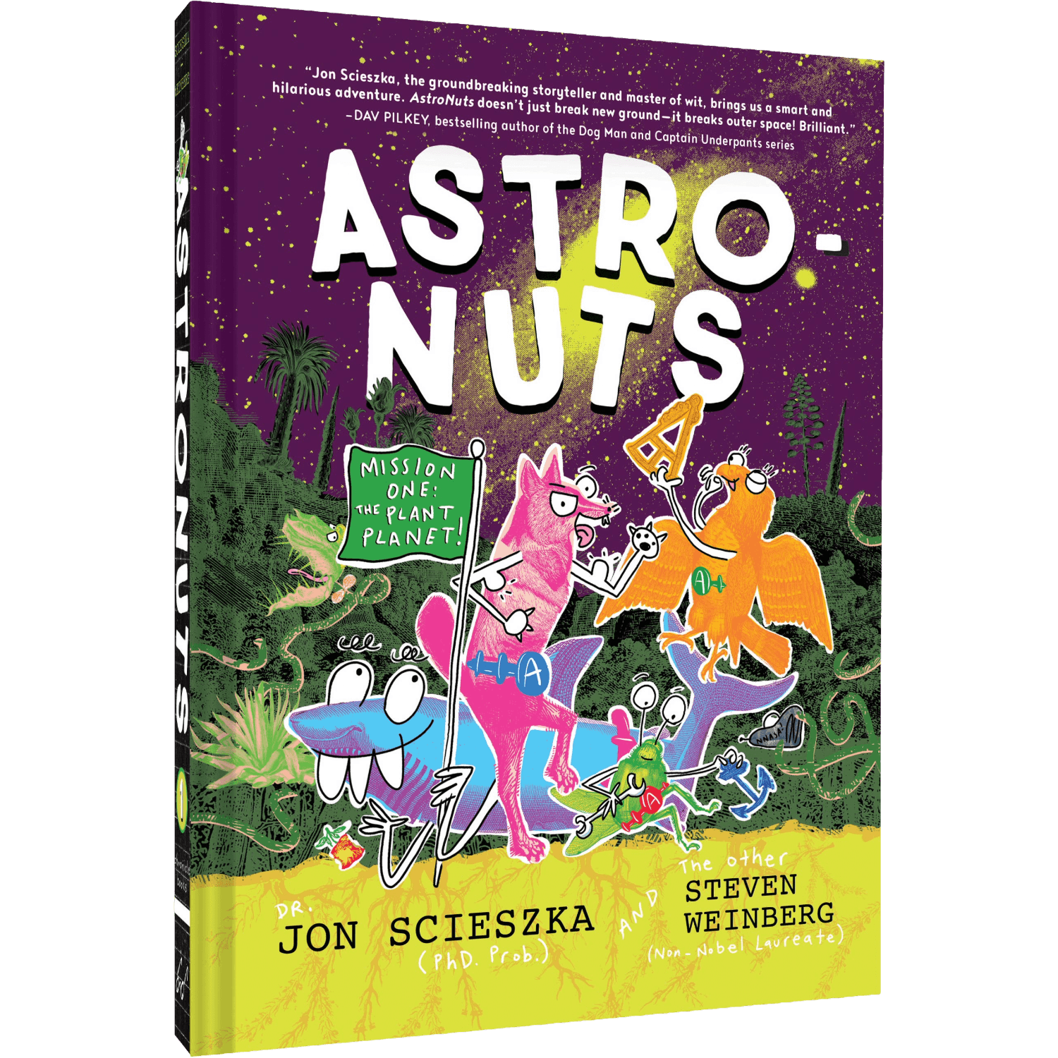Book cover of 'Astro-Nuts' with colorful characters and purple background