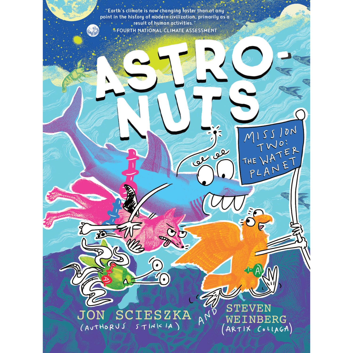 Book cover of 'Astro-Nuts' with cartoon characters and space-themed design.
