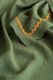 Minimalist Yellow Lace Linen Tablecloth: Aqua Blue or Retro Green