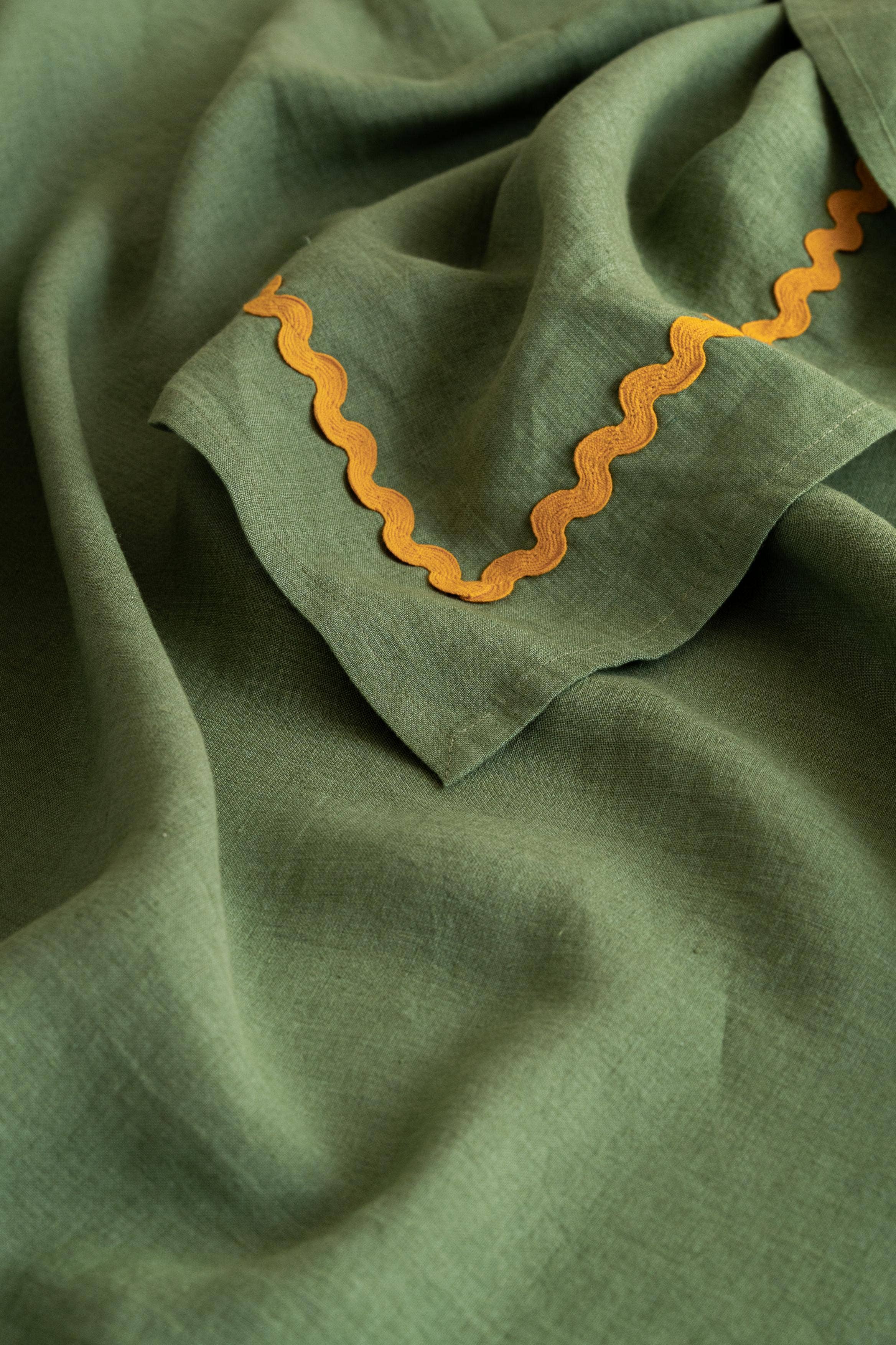 Minimalist Yellow Lace Linen Tablecloth: Aqua Blue or Retro Green