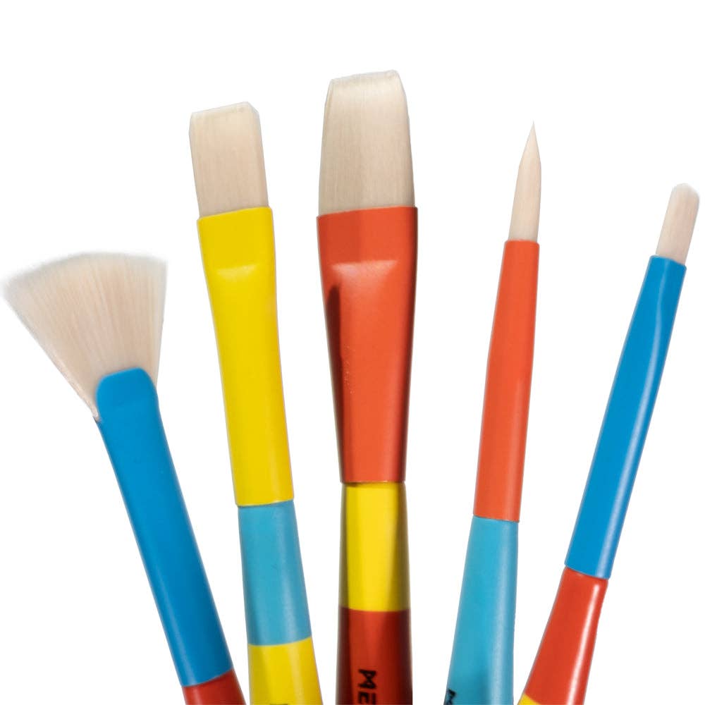 Paint Brushes for Kids: 5 Pcs Round Flat & Fan