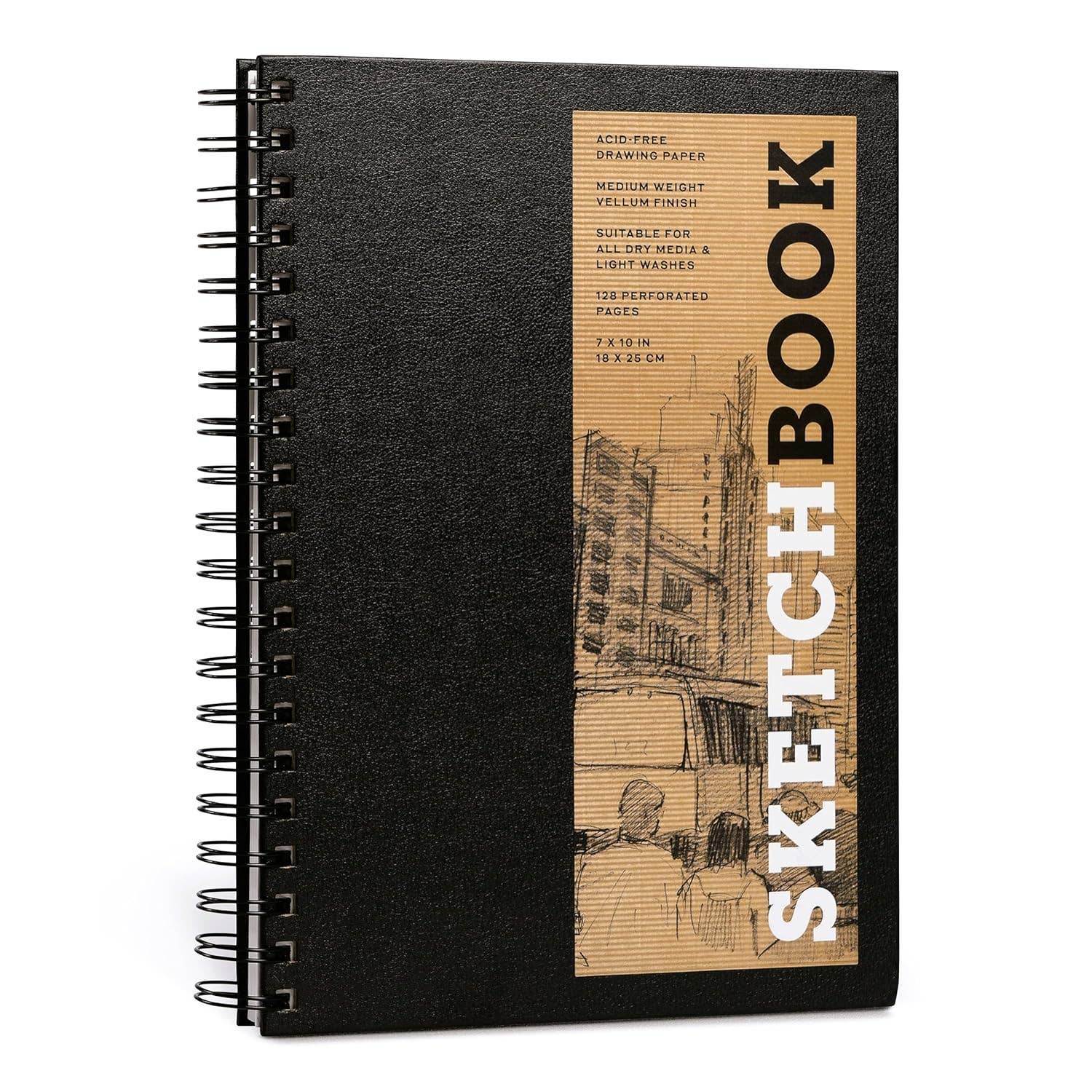 Medium Sketchbook 7 x 10" -  Spiral Hardcover (Black)