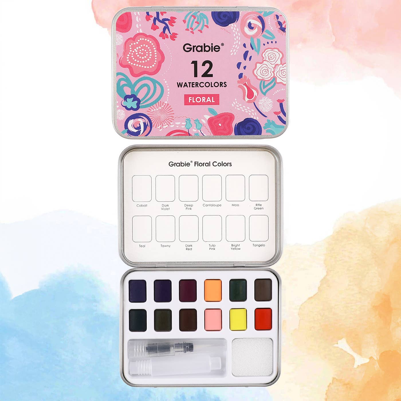 Duplicate Watercolor Pocket Set Of 12 With Brush - Floral Colors
