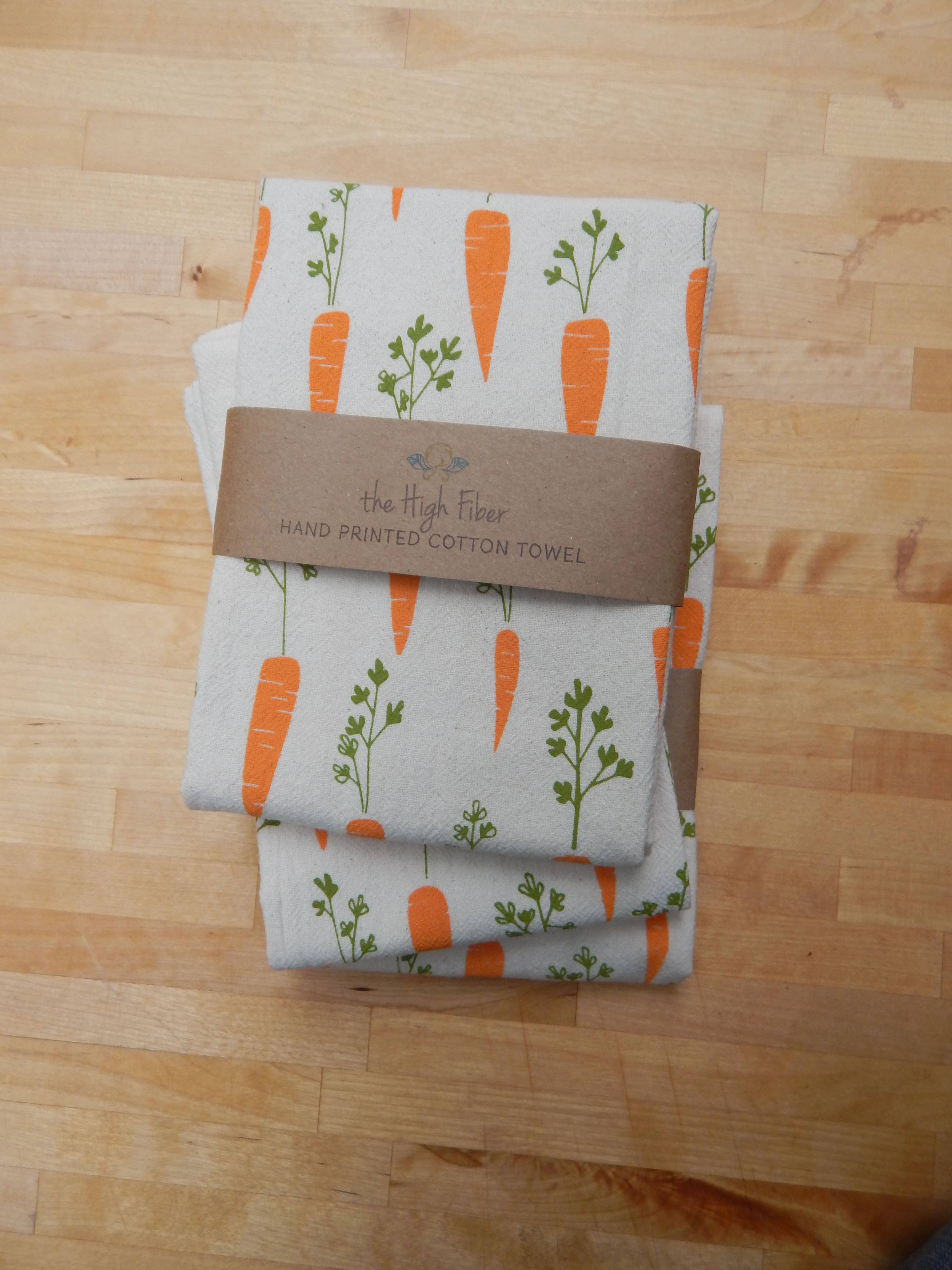 Carrot Handprinted Kitchen Tea Towel
