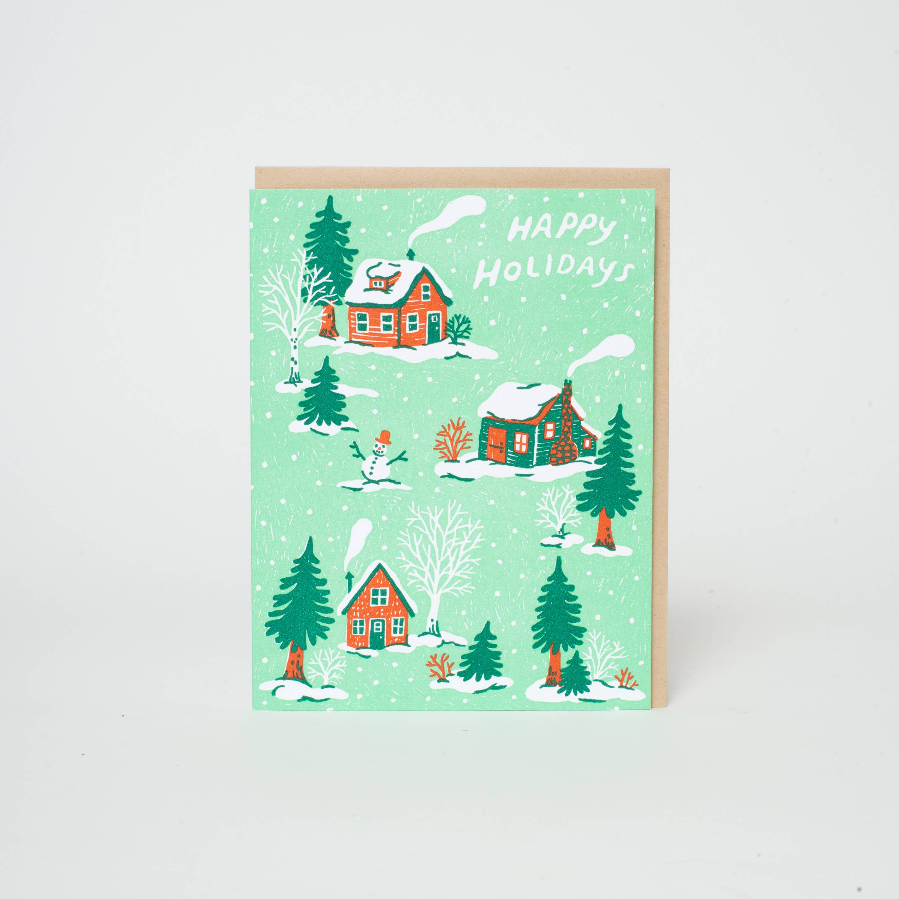 Christmas Cottages Letterpress Greeting Card