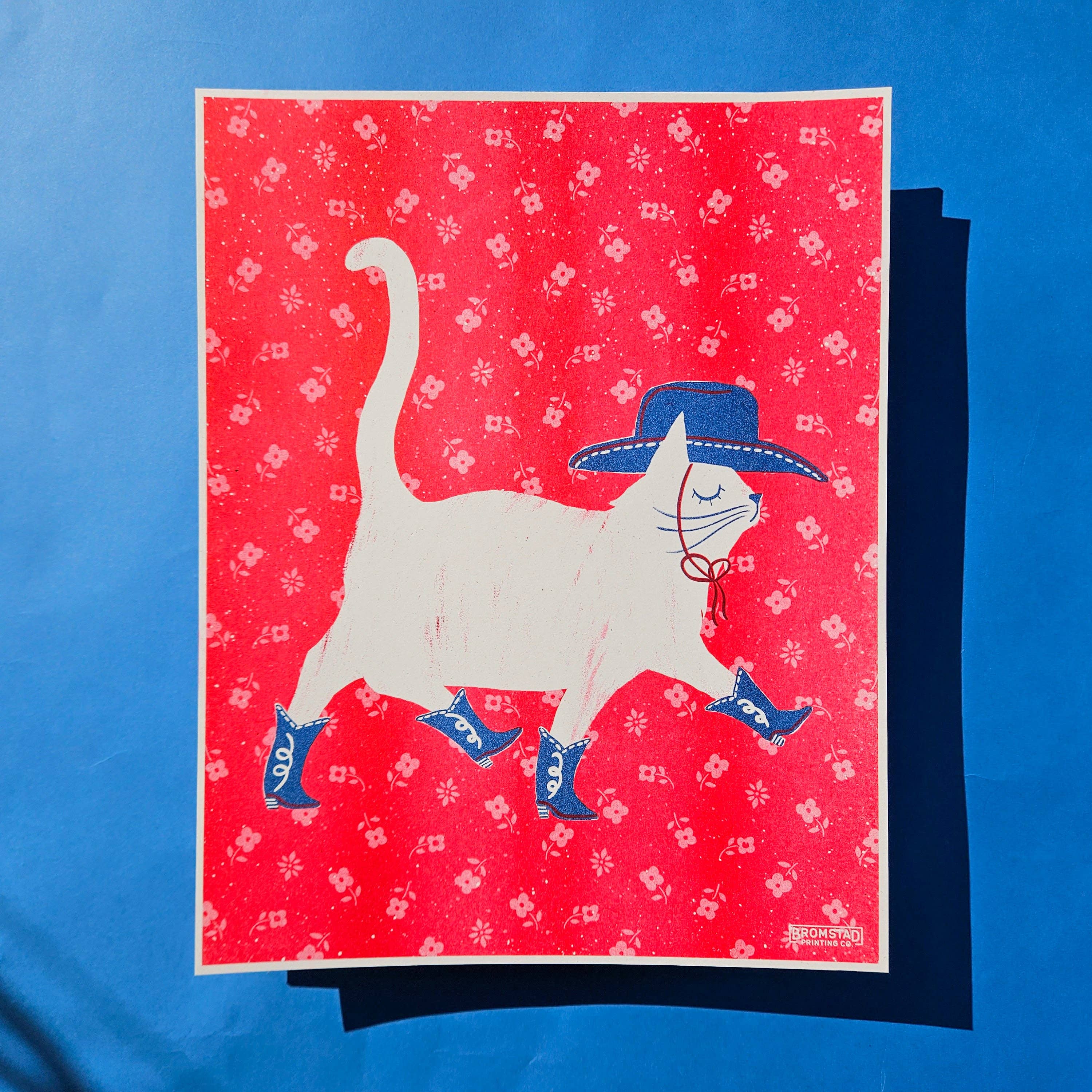 Cowboy Cat - Risograph Print