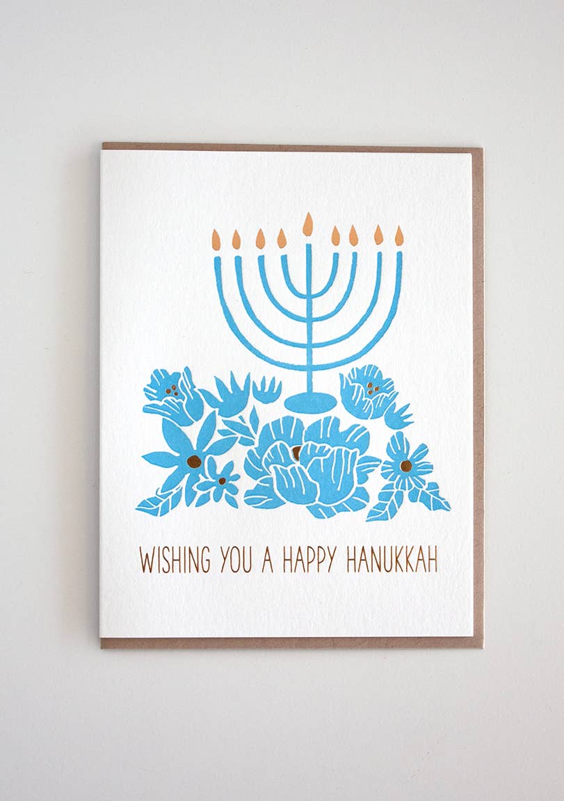 Happy Hanukkah Flower Menorah Card