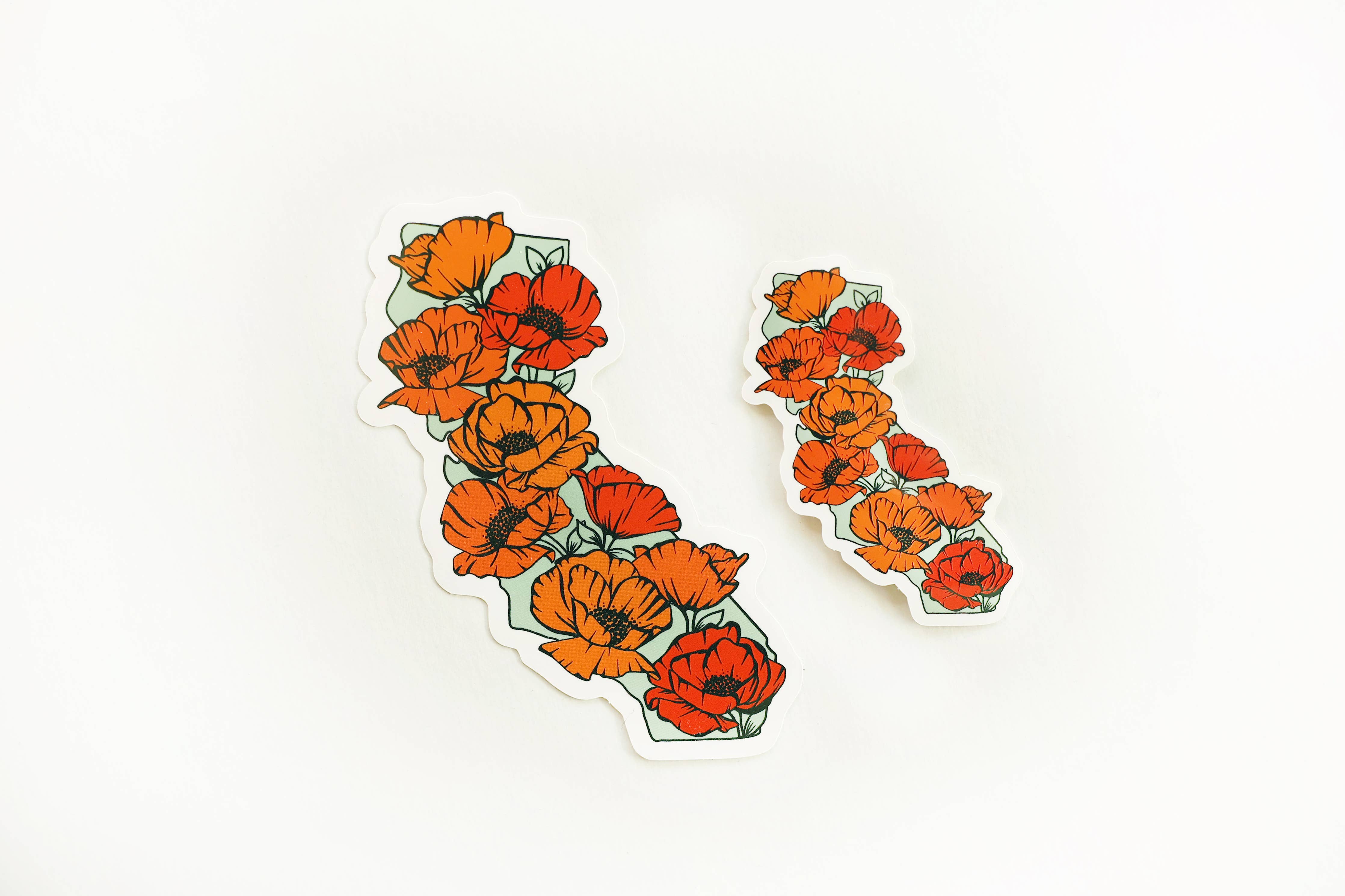 Kulana Stickers - California Full of Poppies Vinyl Sticker: (Regular) 2x3