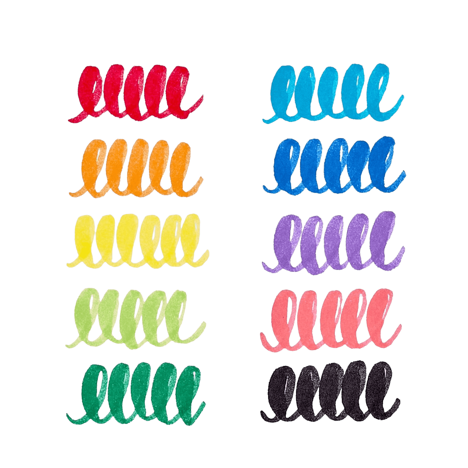 Set of colorful cursive letters.