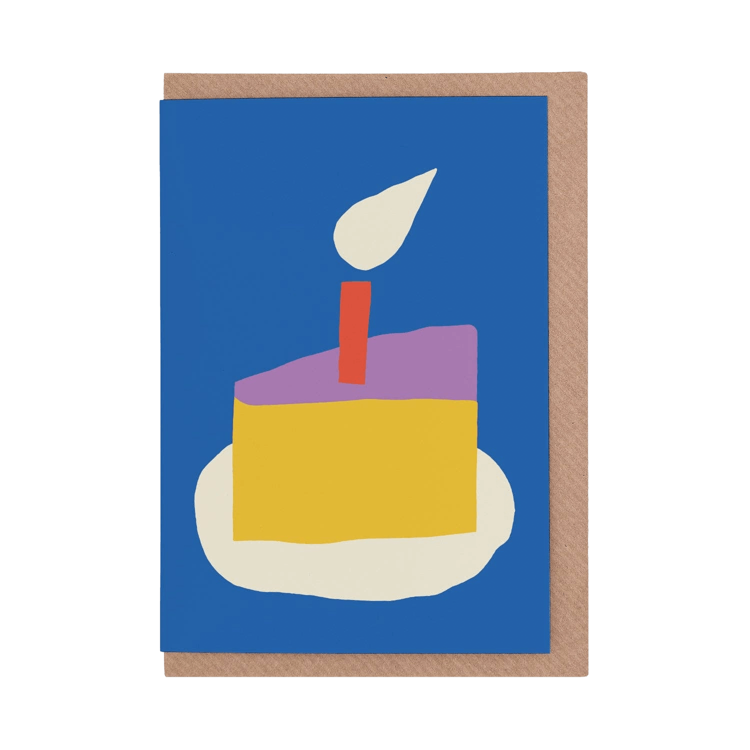 Colorful birthday cake illustration with a candle on a blue background