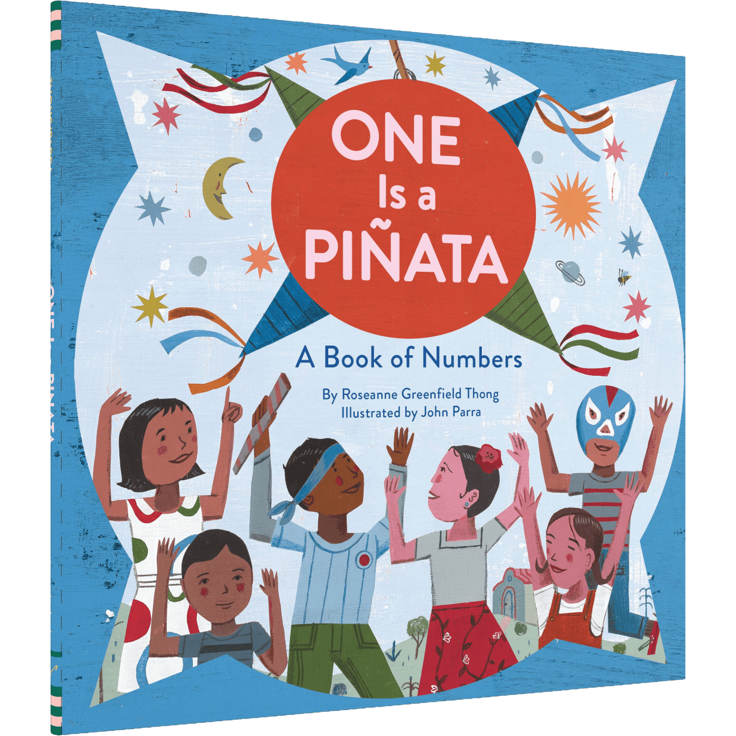 Book cover of 'One Is a Piñata: A Book of Numbers' with children and colorful design.