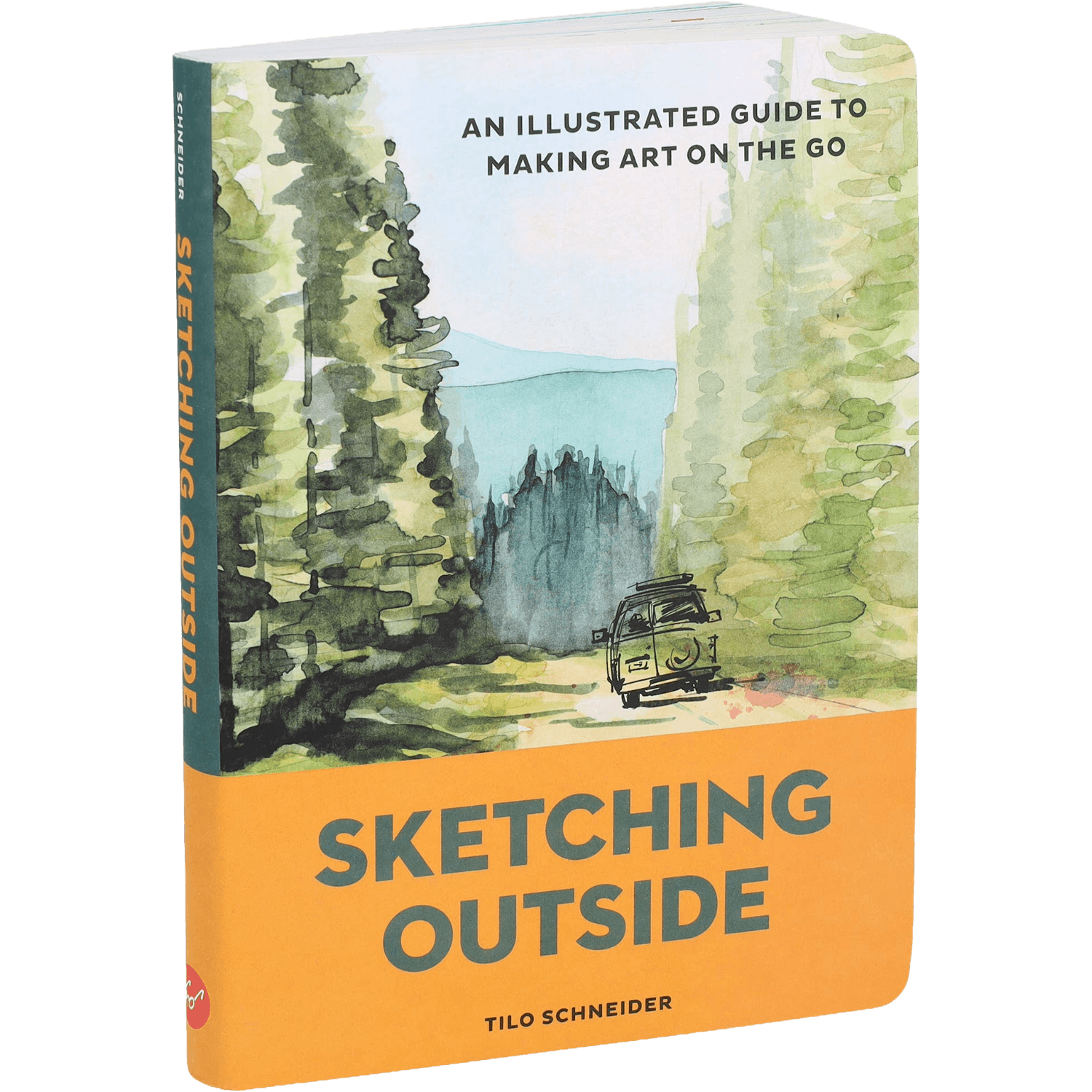 Book cover of 'Sketching Outside' by Tilo Schneider with a scenic illustration and title text.