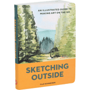 Book cover of 'Sketching Outside' by Tilo Schneider with a scenic illustration and title text.