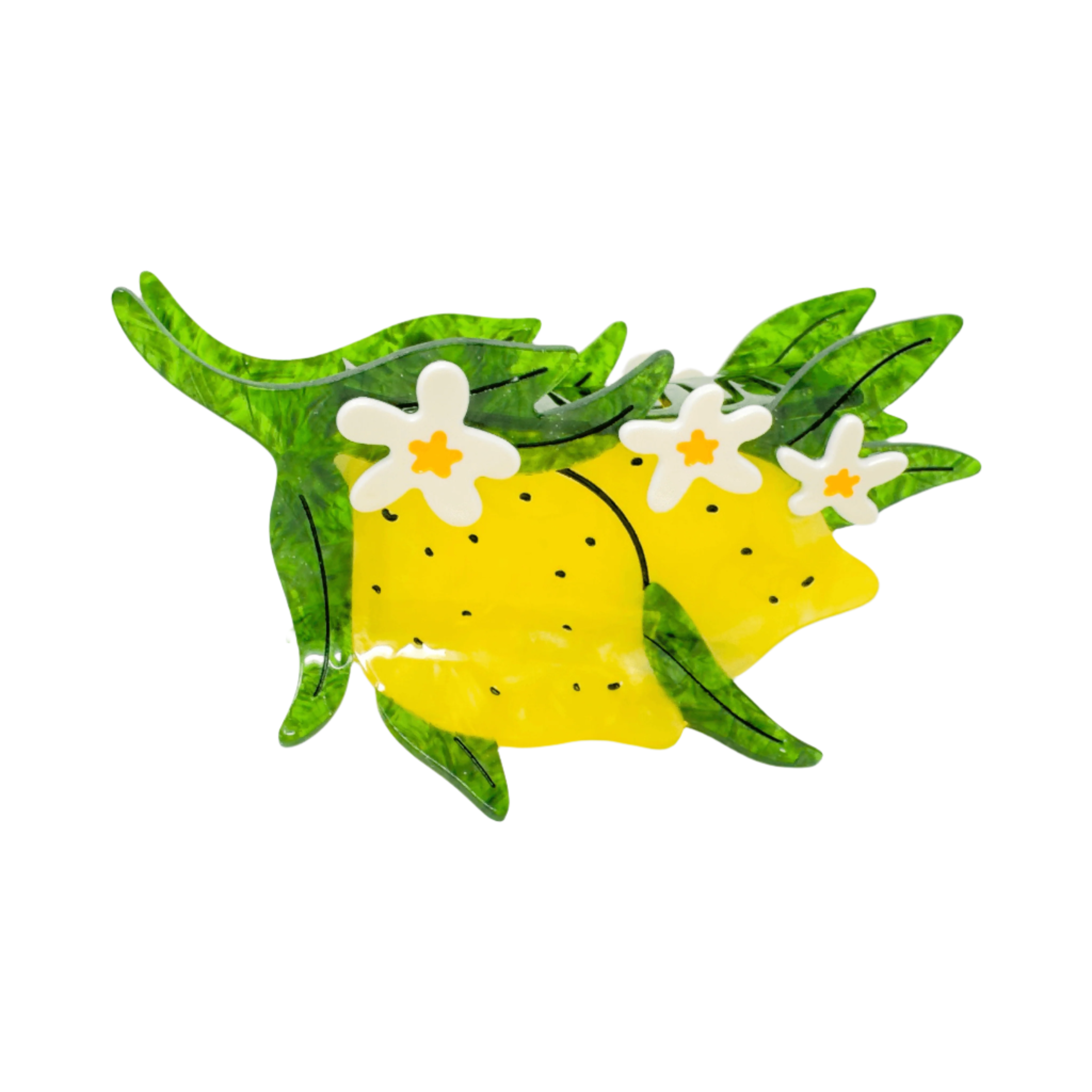 XL Lemon and Flowers Hair Claw Clip