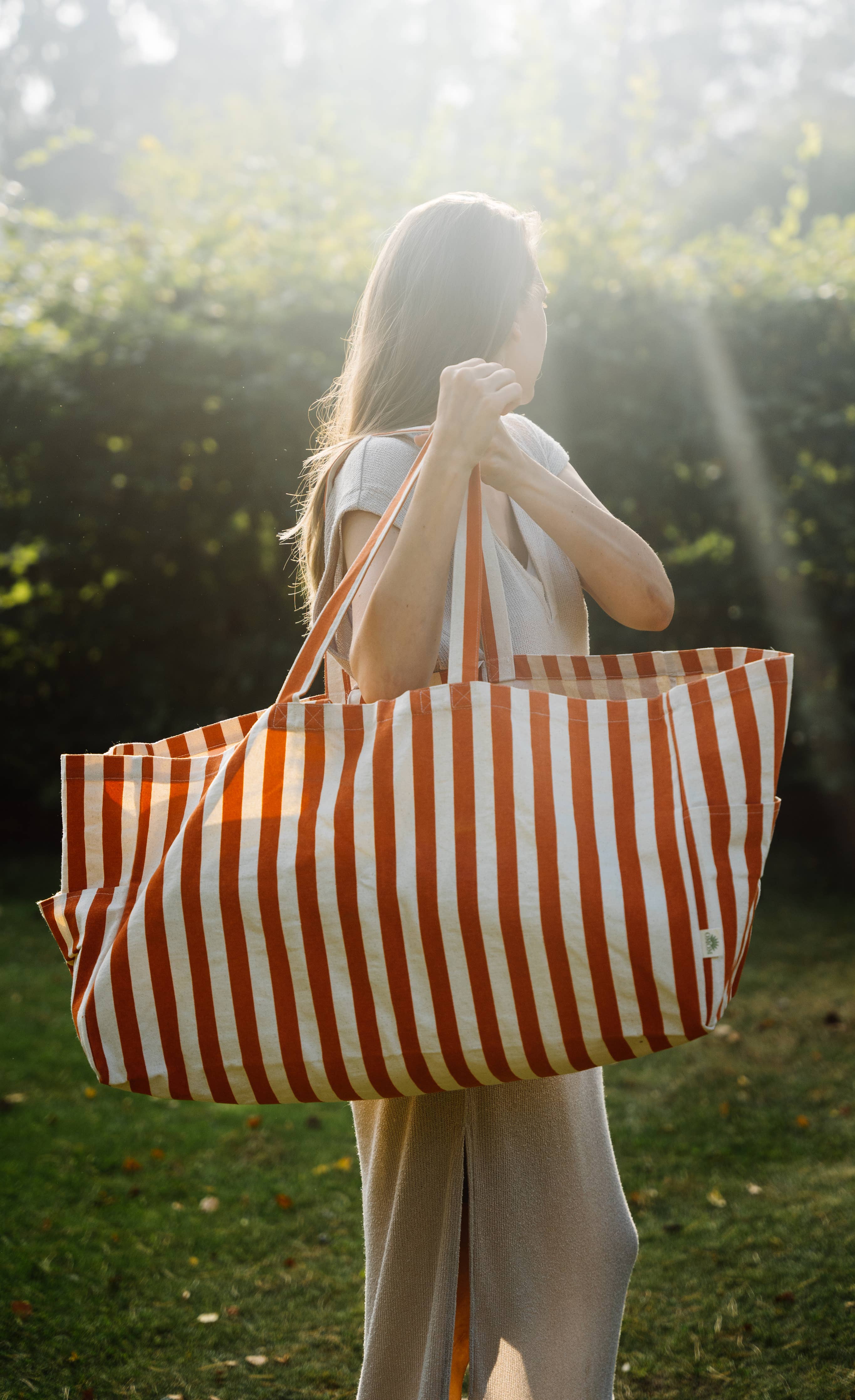 Organic Tote LARGE - Brown Stripes