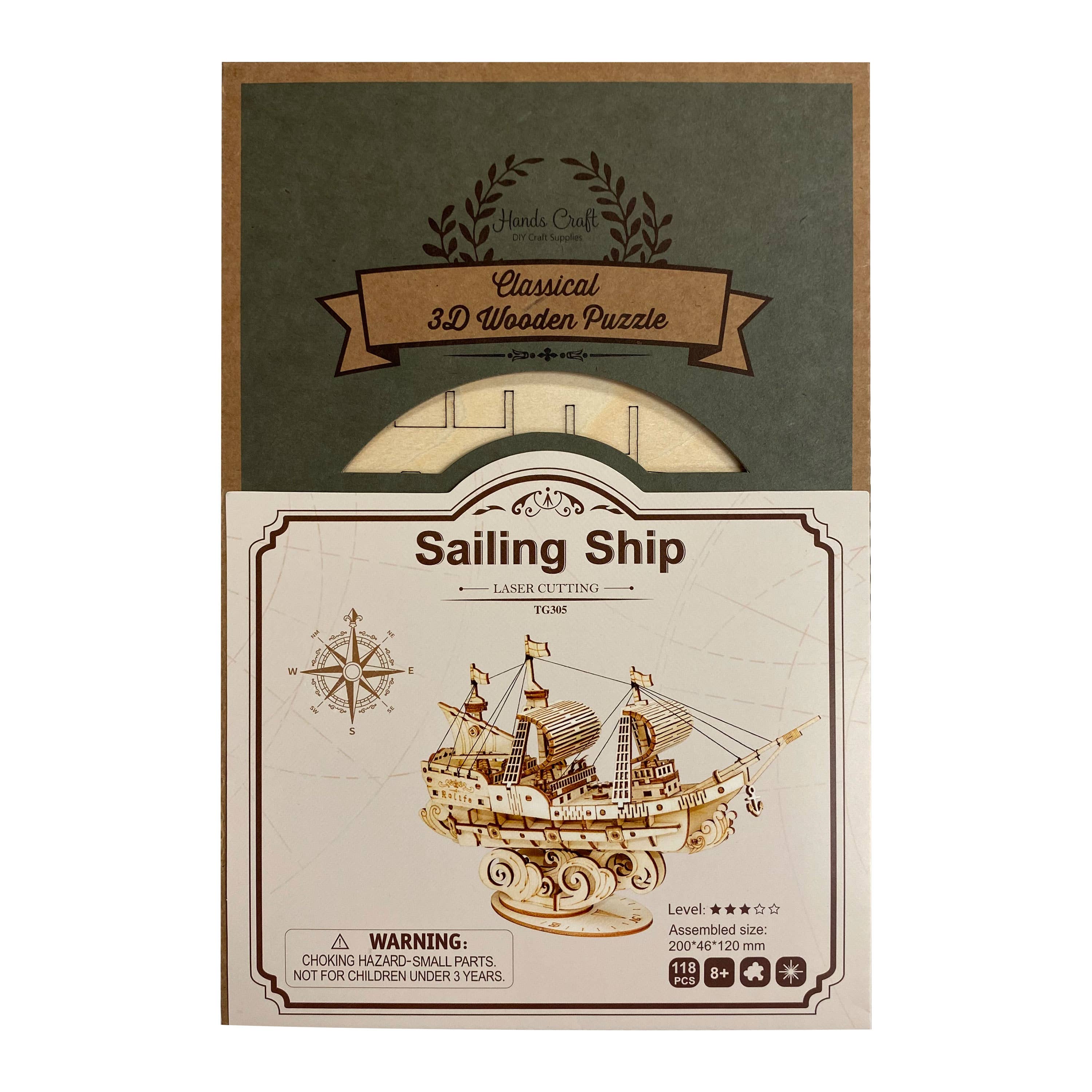 3D Laser Cut Wooden Puzzle: Sailing Ship