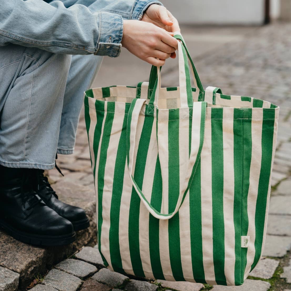 Organic Striped Tote Bag - Blue Stripes or Green Stripes
