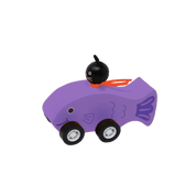 Toy fish purple car with a small black cat.