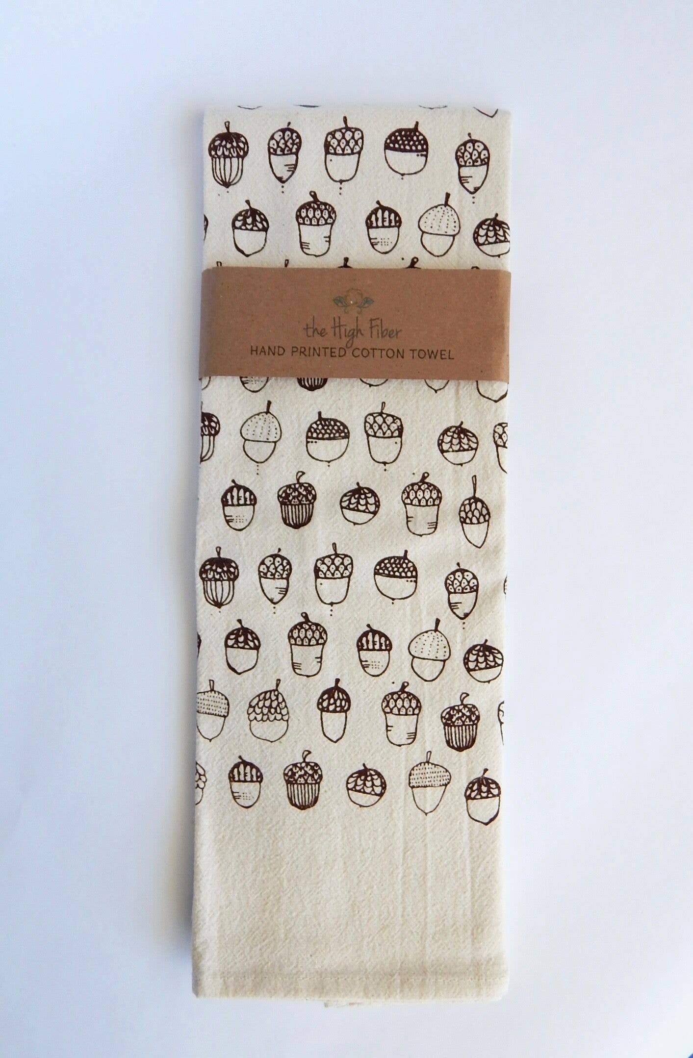 Acorn Handprinted Tea Towel