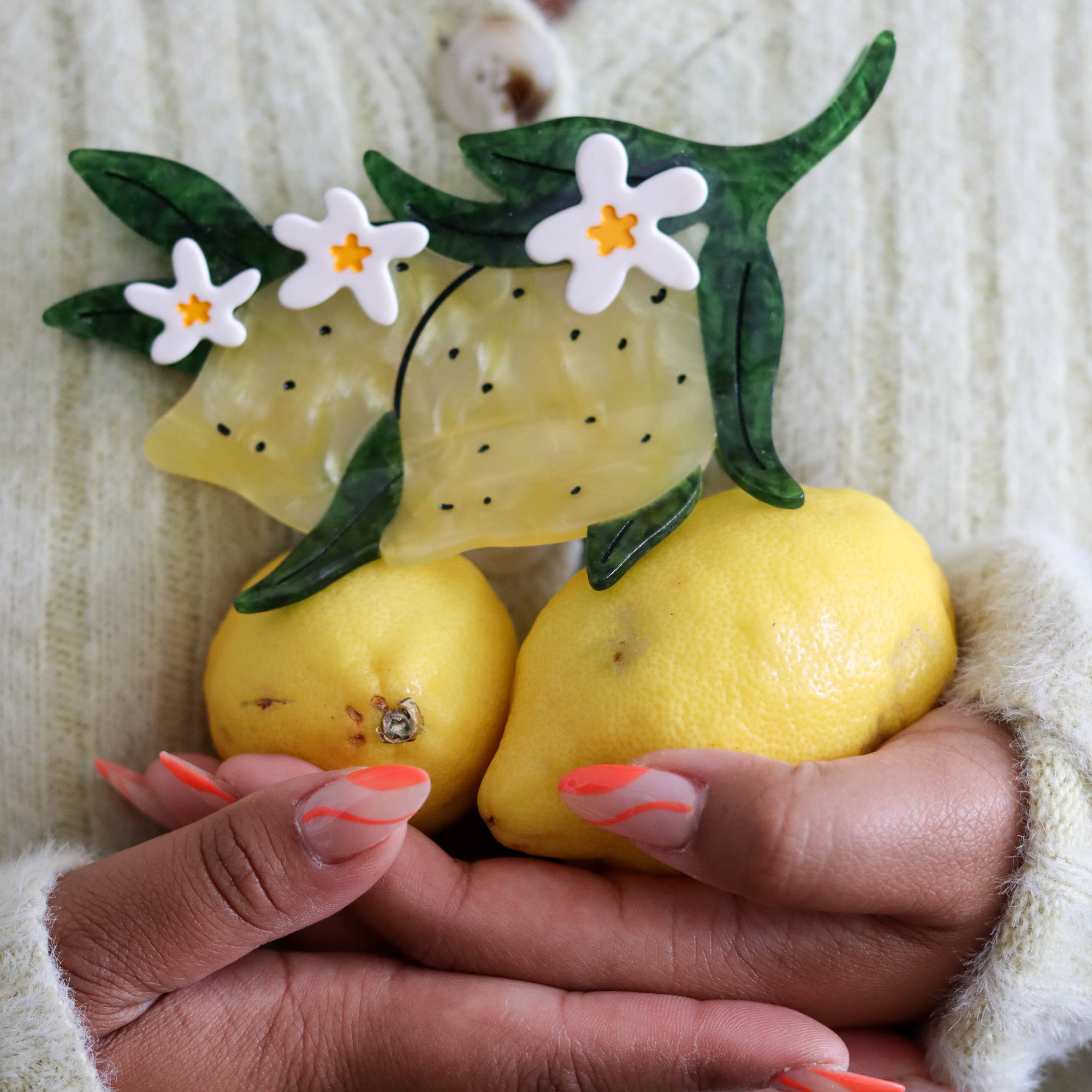XL Lemon and Flowers Hair Claw Clip