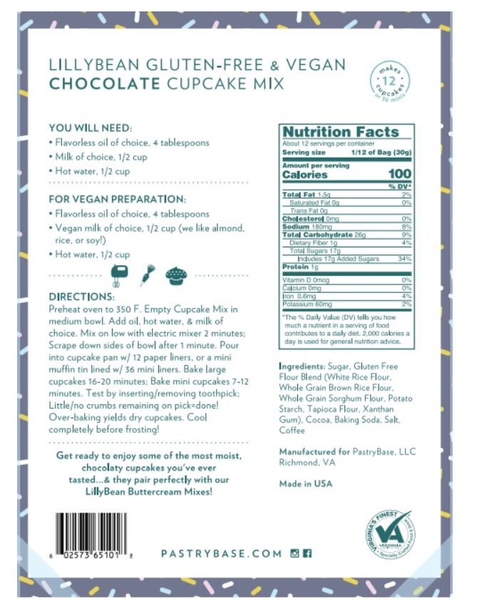 LillyBean Chocolate Cupcake Mix GF Vegan