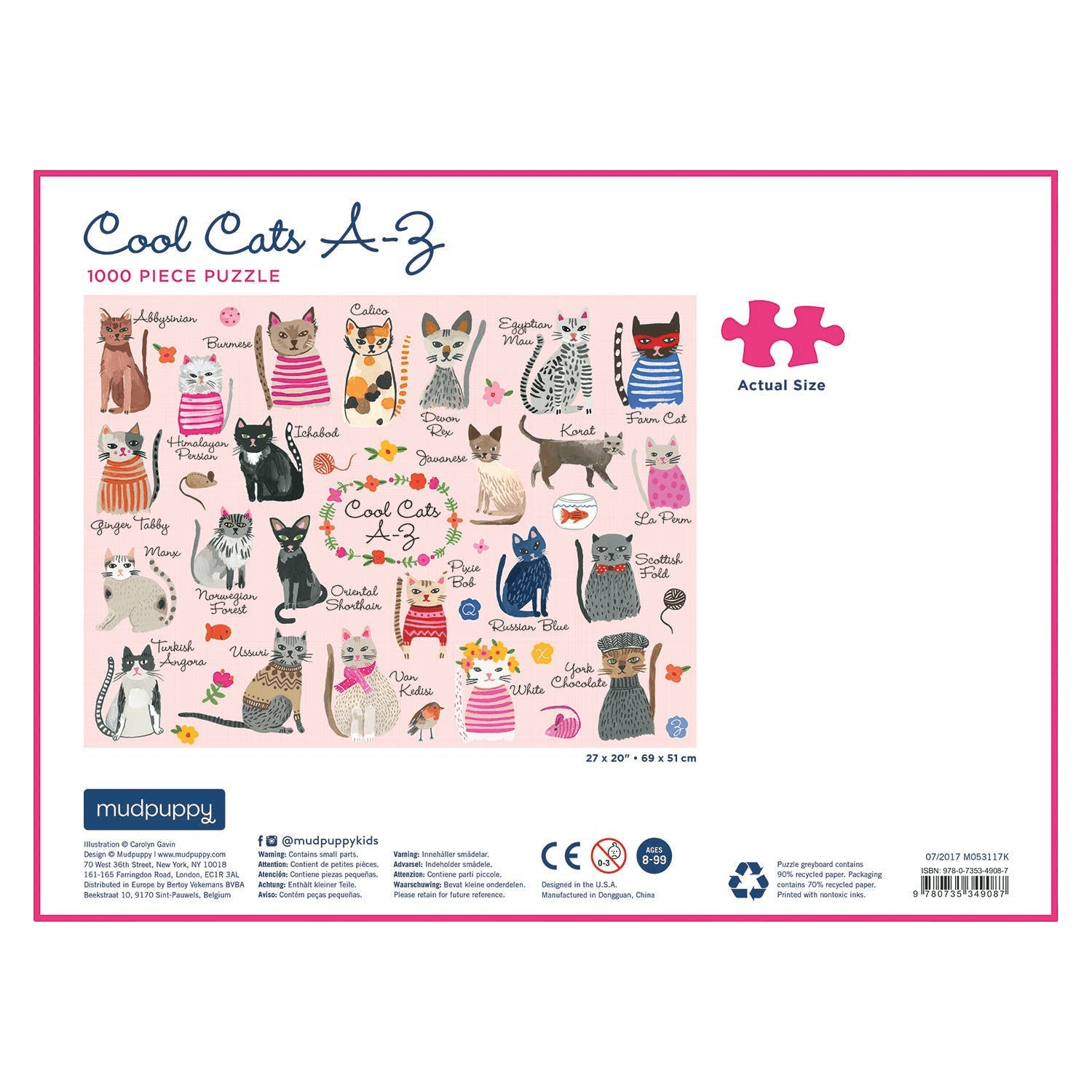 Cool Cats A-Z puzzle packaging with illustrations of cats and Mudpuppy branding.