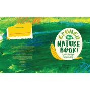 Page of 'Crunch this Nature Book!' with a colorful design and worm illustration on a green background.