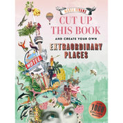 Book cover with colorful collage of images and text 'Cut Up This Book and Create Your Own Extraordinary Places' by Maria Rivans.