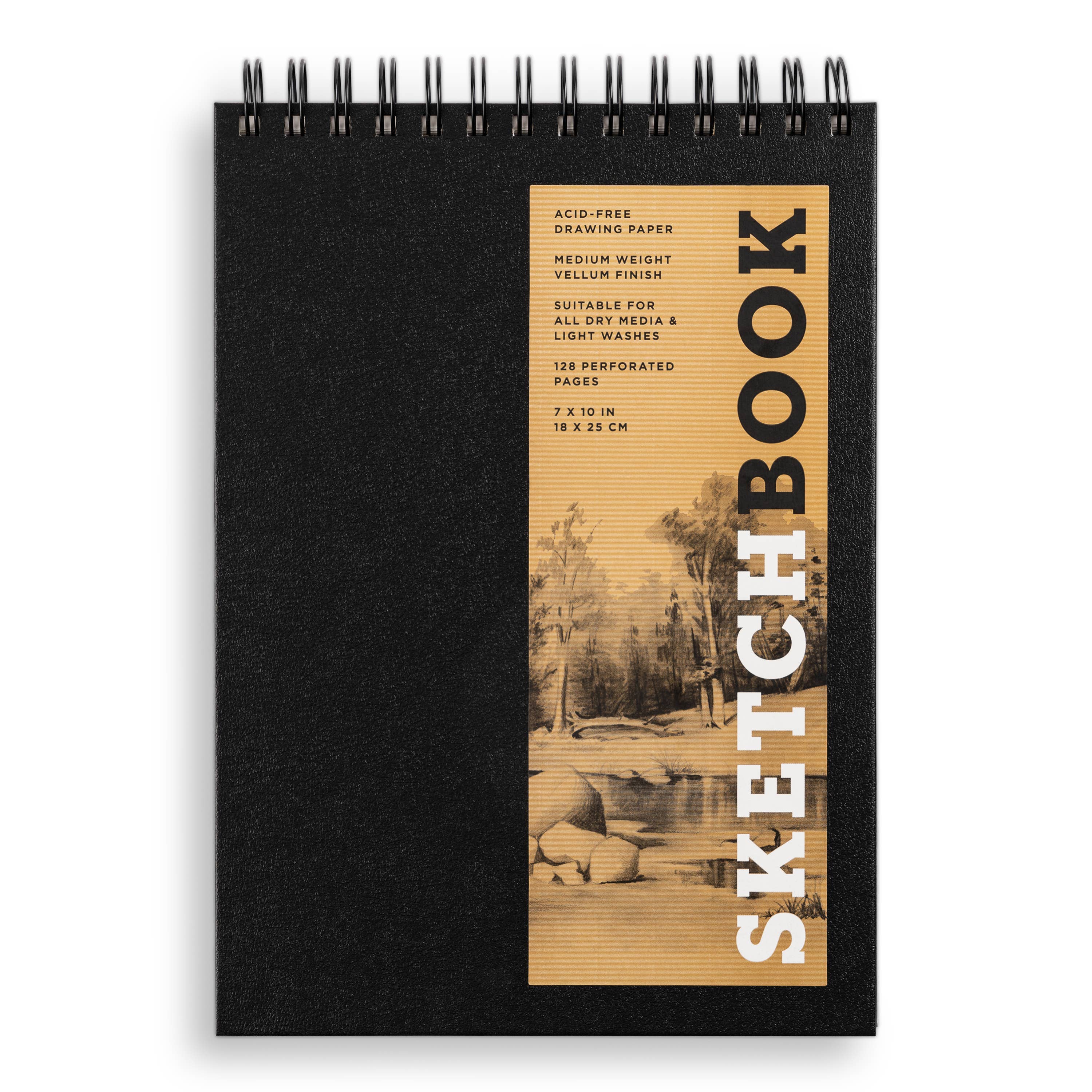 Medium Sketchbook Landscape 10x7"-Spiral Bound Hardcover (Black)