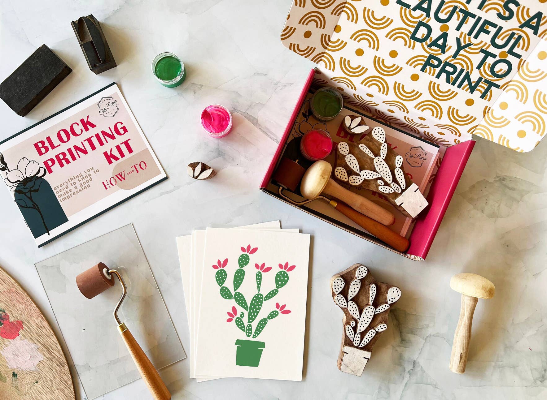 Blooming Cactus Wood Block Printing Kit