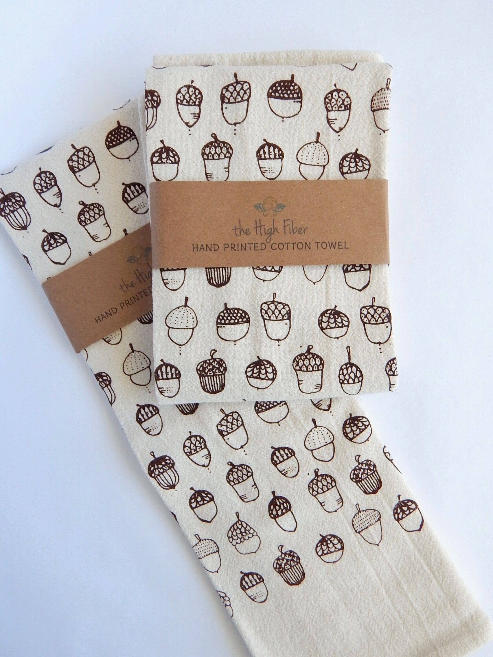 Acorn Handprinted Tea Towel