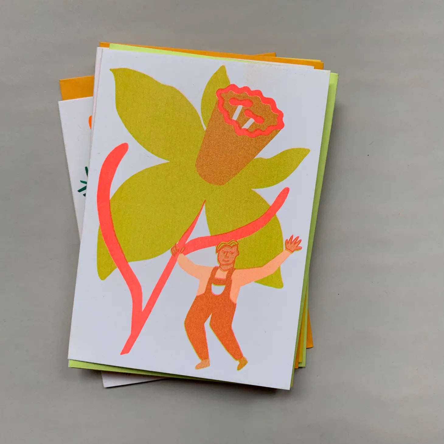 Daffodil Blooming - Risograph Printed Greeting Card