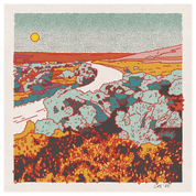 Colorful abstract landscape with a sun in the sky