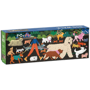 Puzzle box with illustrations of people and dogs.