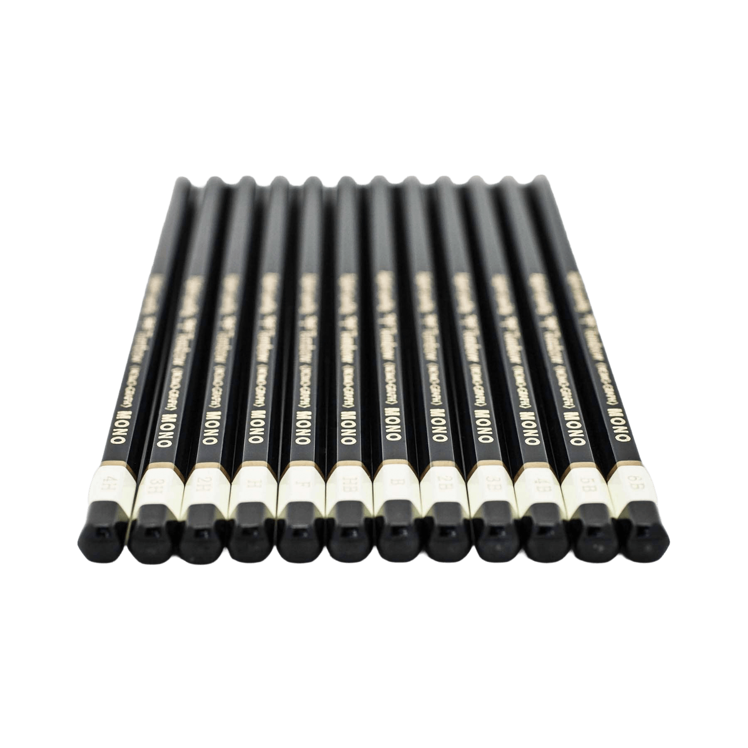 Set of black pencils with white accents.