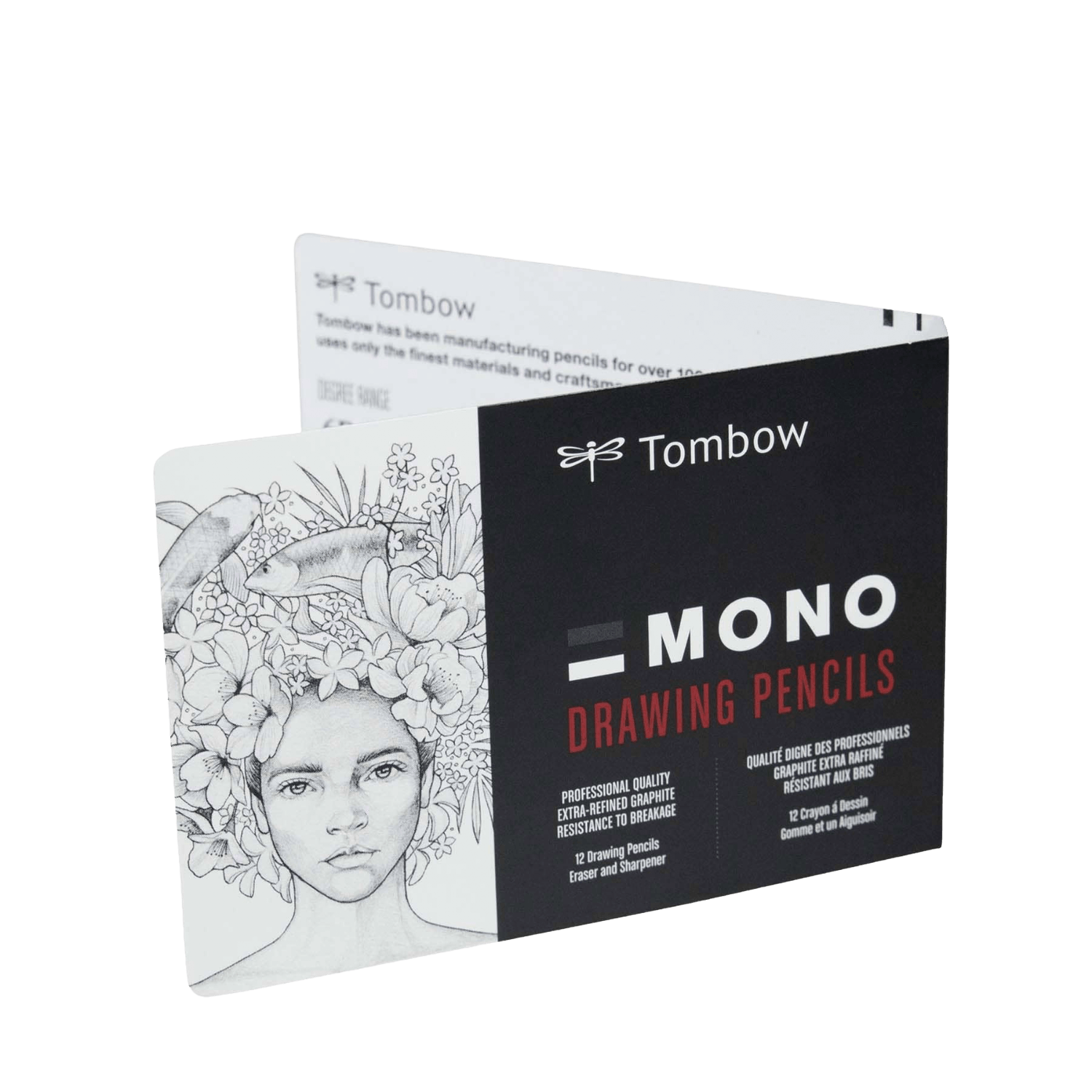 Tombow Mono Drawing Pencils packaging with a black and white illustration.