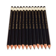 Set of black sharpened pencils with branded caps.