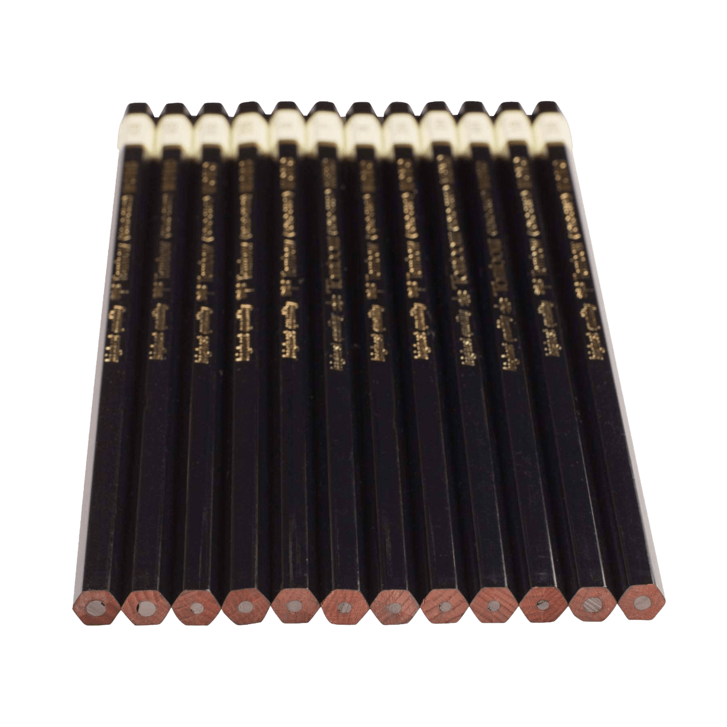 Set of unsharpened black pencils with gold accents.