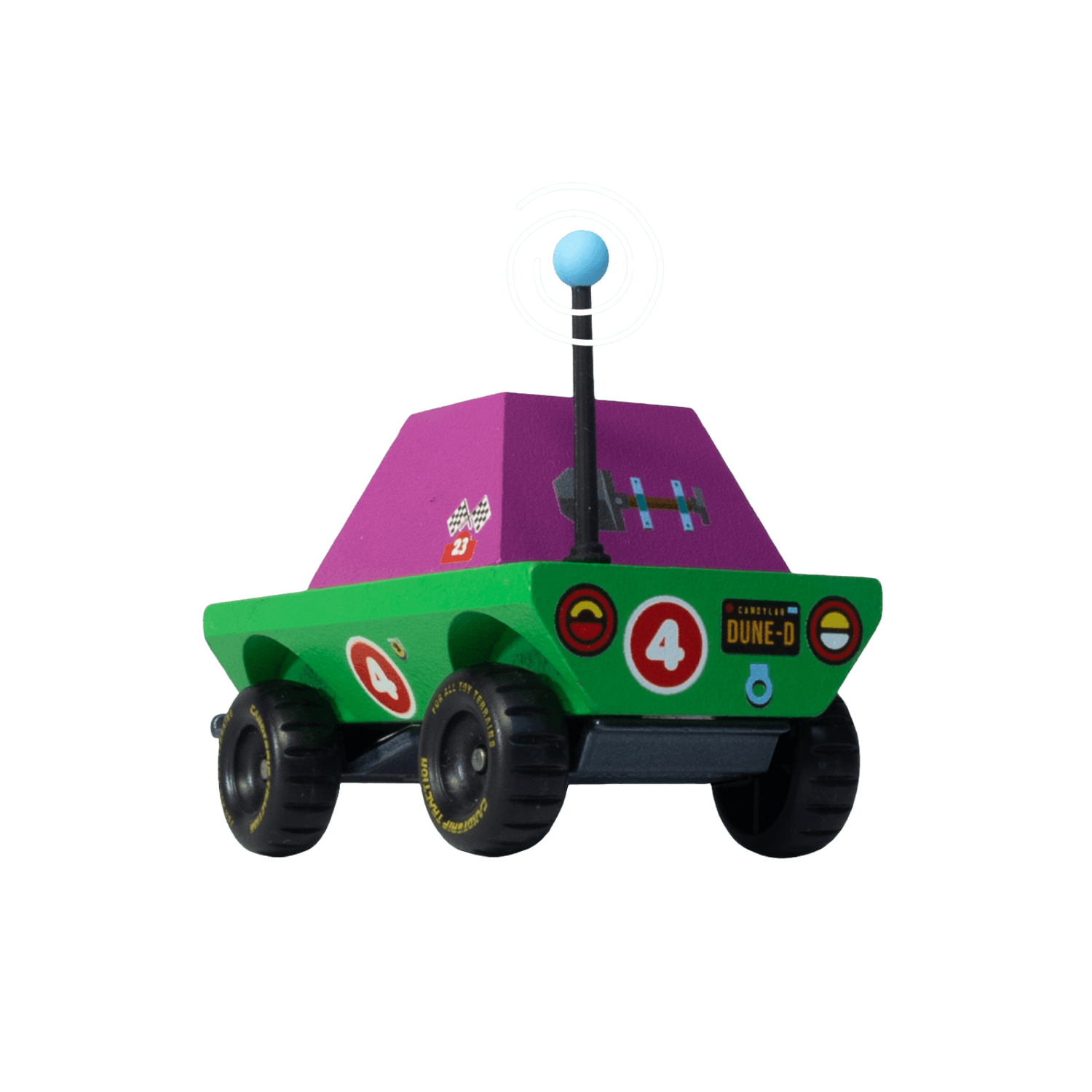 Toy car with a purple top and green body