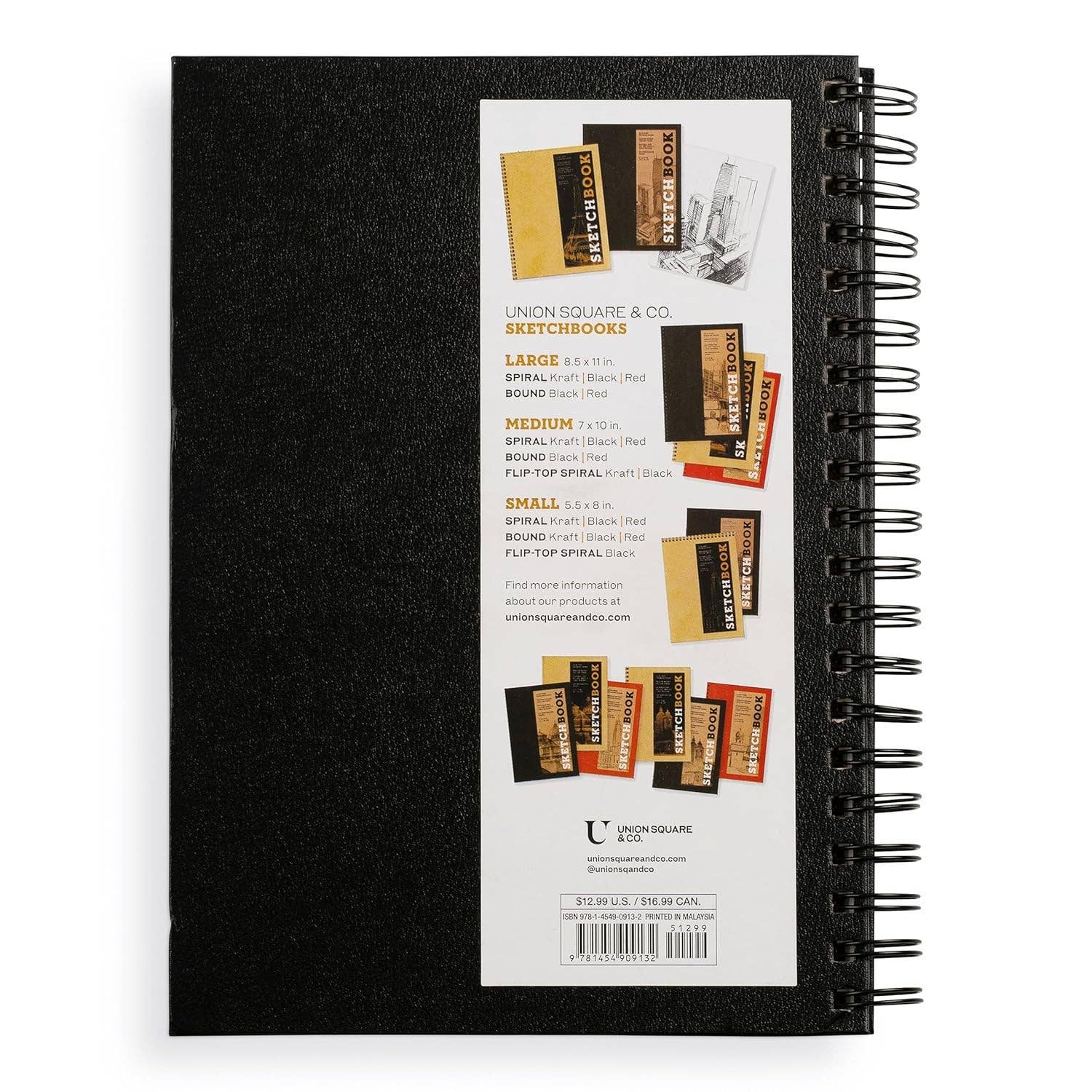 Medium Sketchbook 7 x 10" -  Spiral Hardcover (Black)