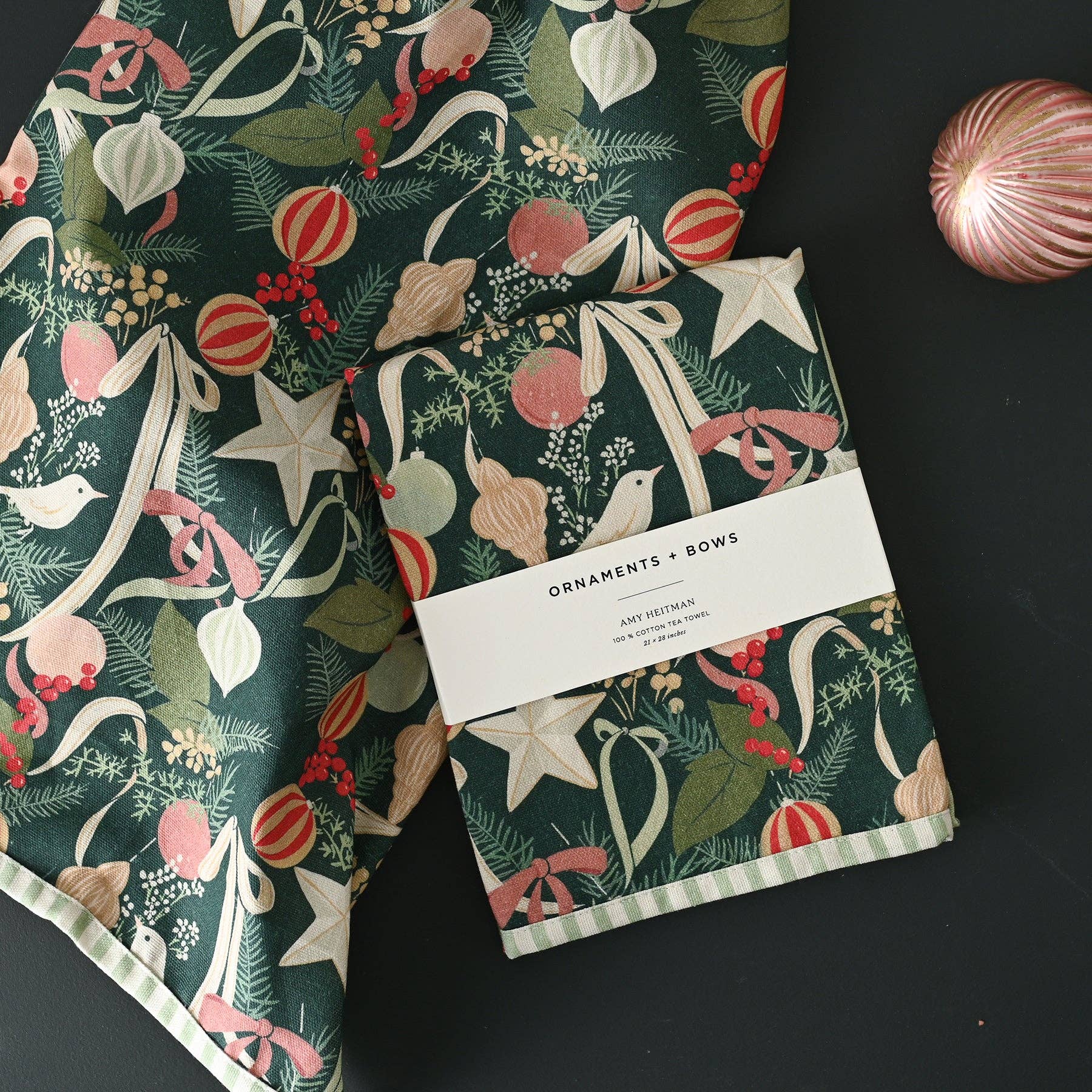 Ornaments and Bows Tea Towel