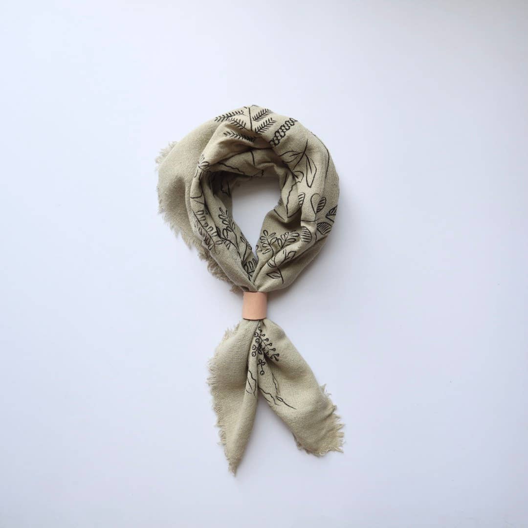 Sage Grey Botanical Print Naturally Dyed Bandana