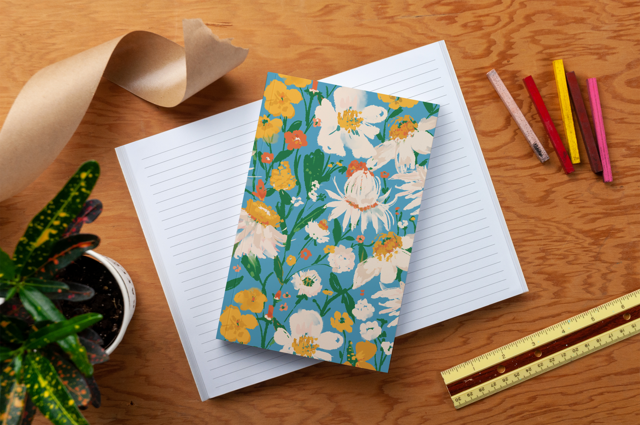 Blue Bouquet Layflat Notebook red