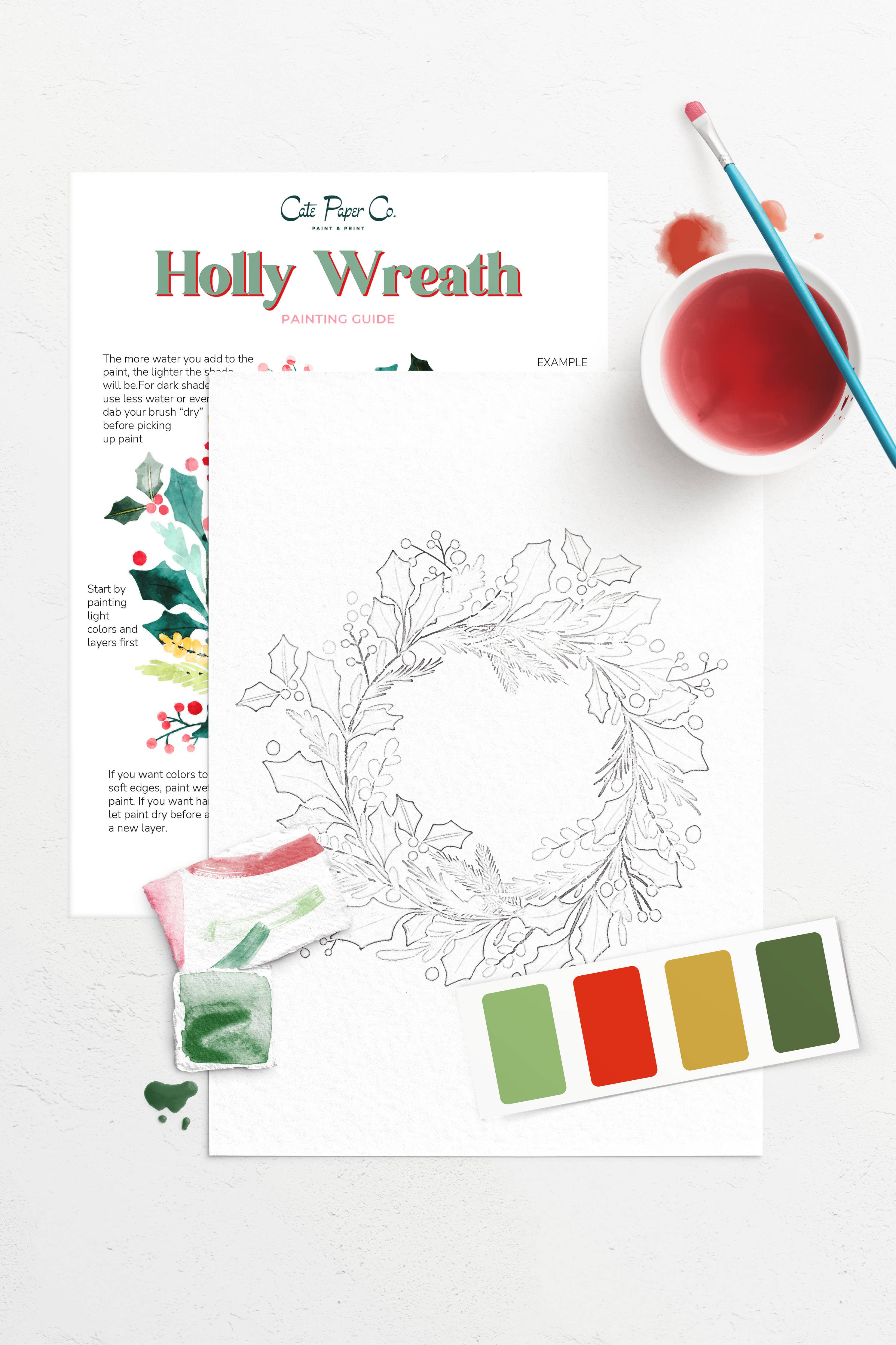 Holly Wreath Watercolor Painting Kit